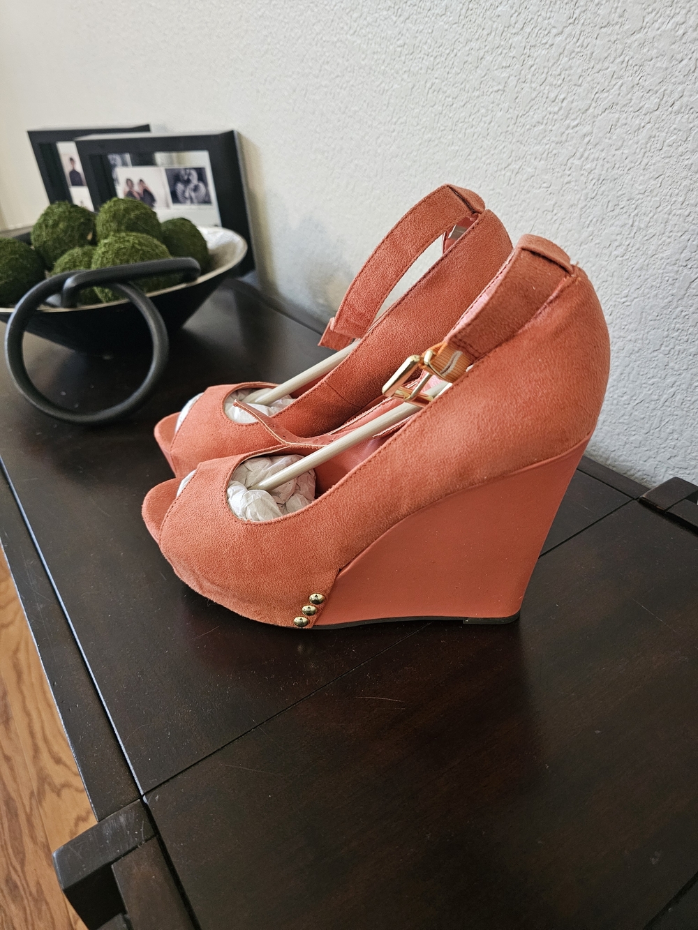 Slingback Suede Wedge Heels in Rust Orange